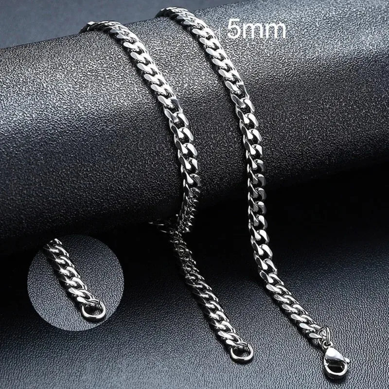Unisex Waterproof Stainless Steel Cuban Chain Necklace 5/7/9mm Thick Collar Jewelry