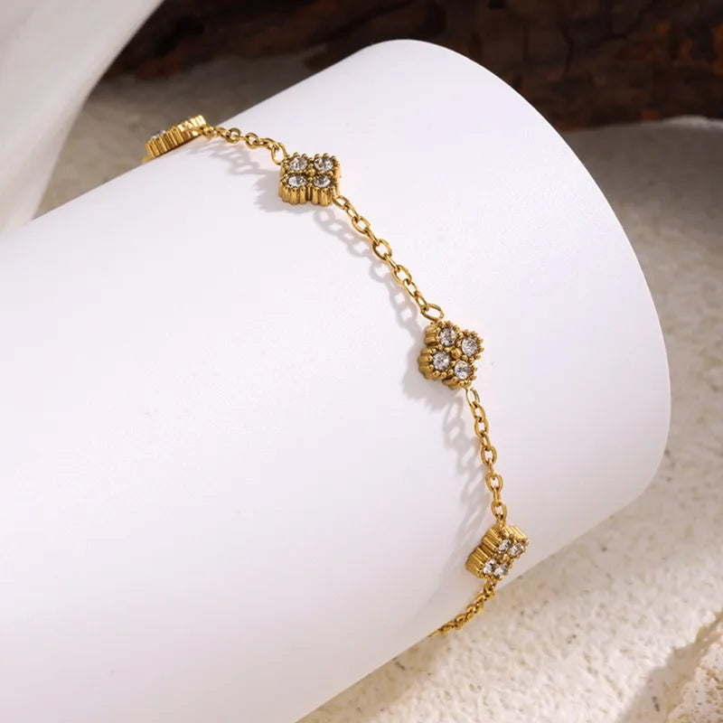 Gold Color Flower Zircon Bracelet - Hypoallergenic Stainless Steel Jewelry for Women
