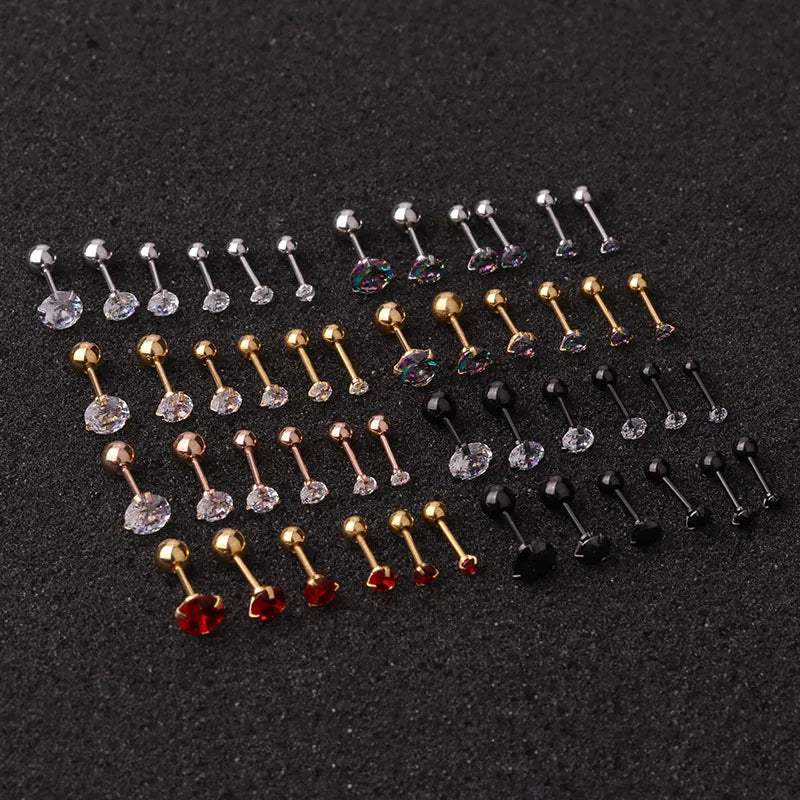 Cubic Zircon Stainless Steel Piercing Earring for Men Women - Cartilage Helix Tragus Stud Jewelry