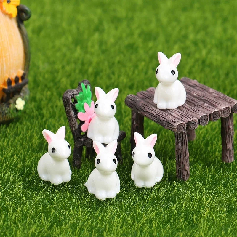 Mini Resin Bunny Figures Set - 10/20/50 Pieces for Dollhouse & Micro Landscape Decor