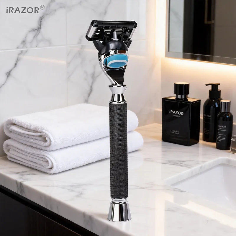 Manual Safety Razor for Men - 5-Blade Fusion Compatible Shaver Black Handle