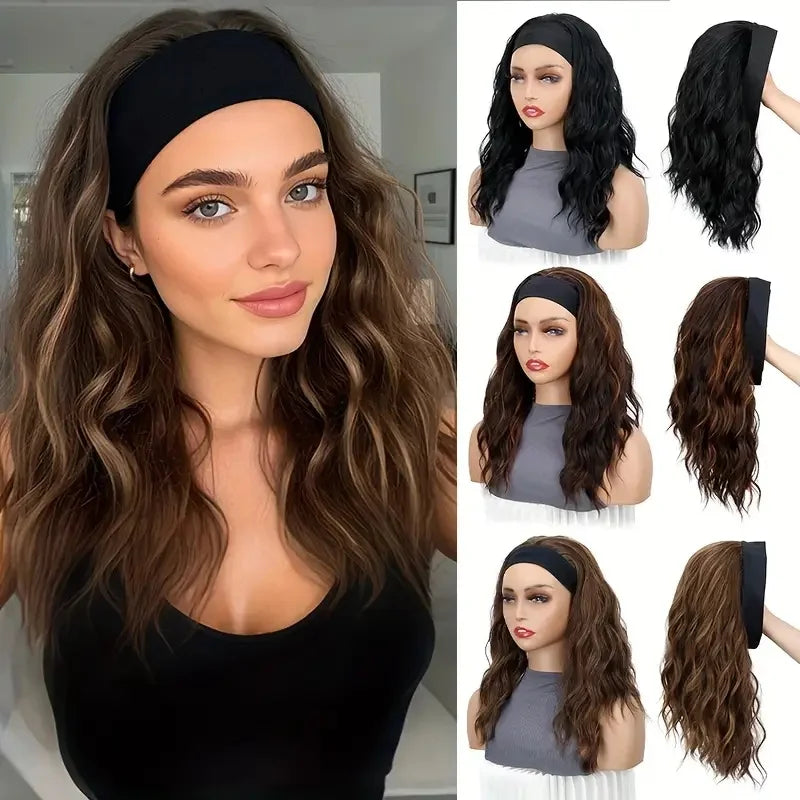 Women's Curly Short Wavy Hairband Wig Heat-Resistant Fiber Synthetic Hair