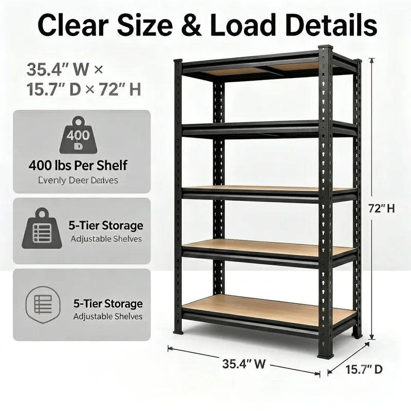 Heavy Duty Multi-Purpose Metal Storage Rack 5-Tier Utility Shelving Unit