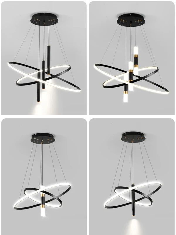 Modern Round LED Chandelier for Living Room Dining Kitchen Pendant Light Fixture