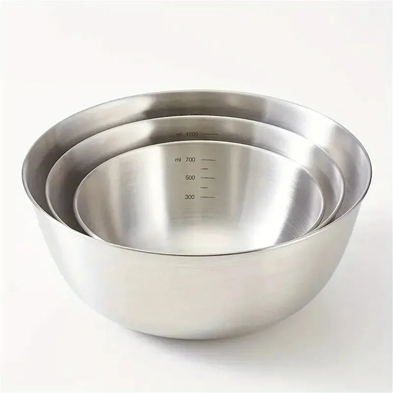 Stainless Steel Mixing Bowl Set with Scale - Large Capacity Kitchen Essentials