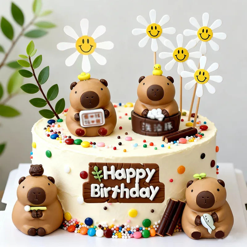 Capybara Cake Decorations Set - Kids Birthday Cake Topper & Ornaments