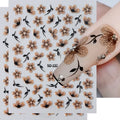 2 Pack Gold Black Glitter Flower Nail Decals - Watercolor Floral Stickers