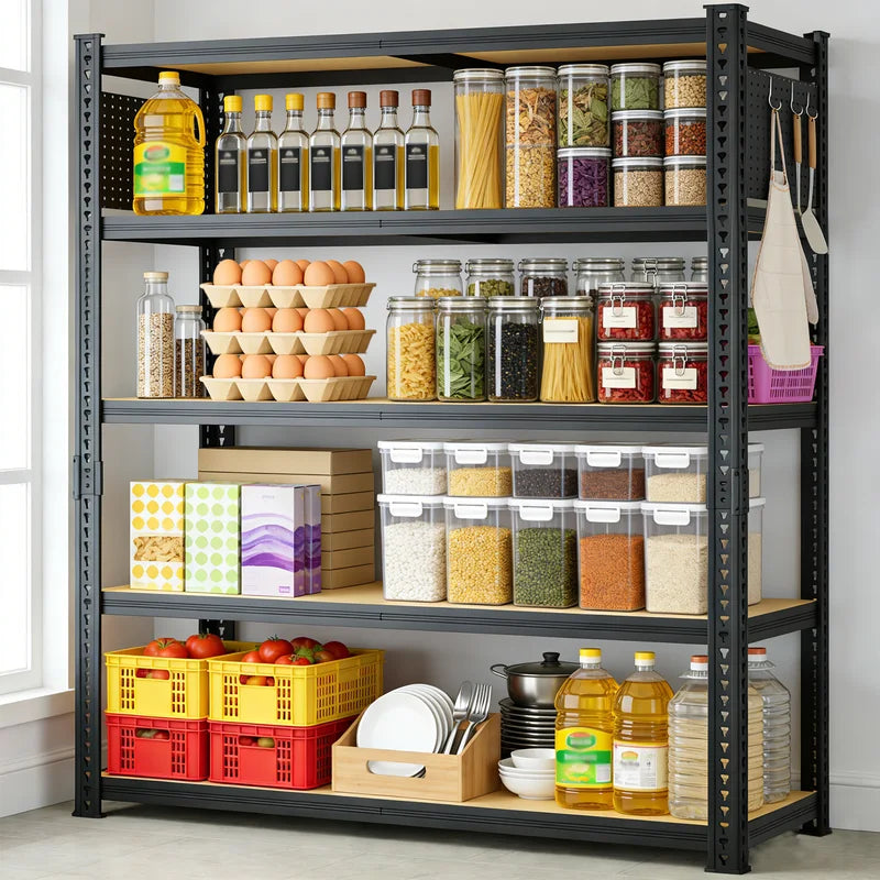 Heavy-Duty 5-Tier Adjustable Metal Shelving Unit with Pegboard System for Basement Garage Warehouse