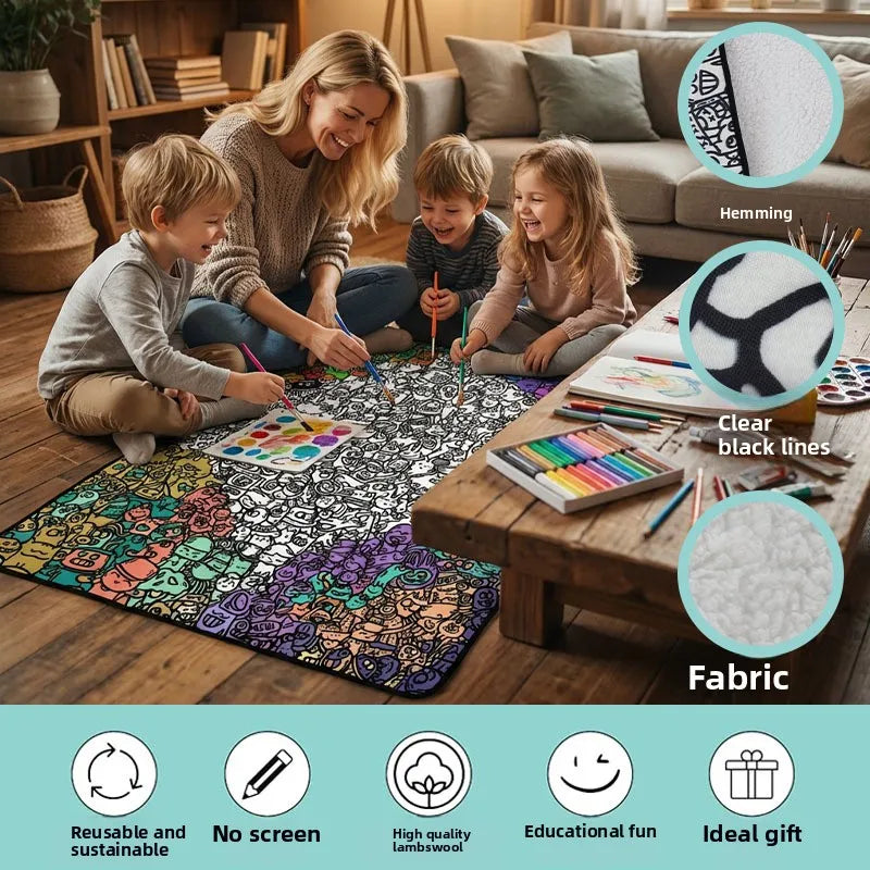 Kids DIY Coloring Blanket - Washable Soft Art Mat for Creative Play