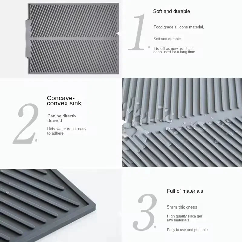 Silicone Dish Drying Mat Non-Slip Heat-Resistant Kitchen Drain Pad - Multiple Sizes