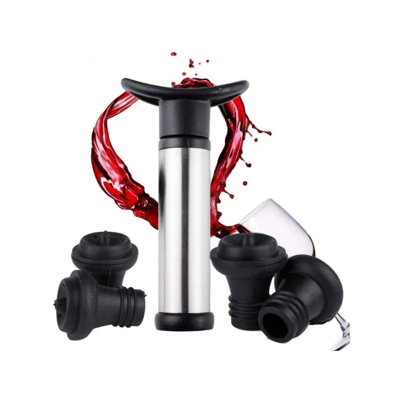 Vacuum Wine Saver Set with Pump and Reusable Stoppers - Stainless Steel Preservation Kit
