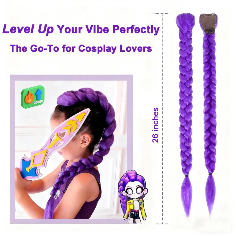 Synthetic Braided Ponytail Hair Extensions for Kids & Girls - Long Costume Hairstyle with Clips