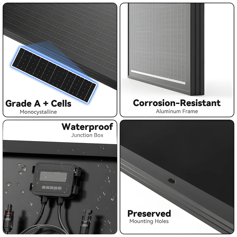 High Efficiency Mono Solar Panel 400W 200W 100W Waterproof Portable for RV Marine Camping