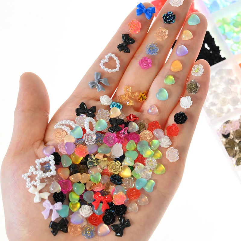 50g Mixed Resin Nail Art Charms - 3D Cartoon Shapes Rhinestones & Gems for DIY Manicure