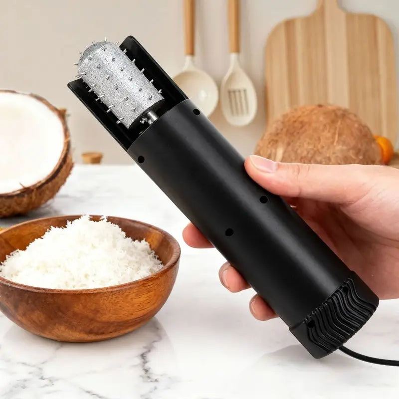 Electric Coconut Meat Grater - Handheld Food Shredder for Kitchen, Safe Rotating Fruit Tool