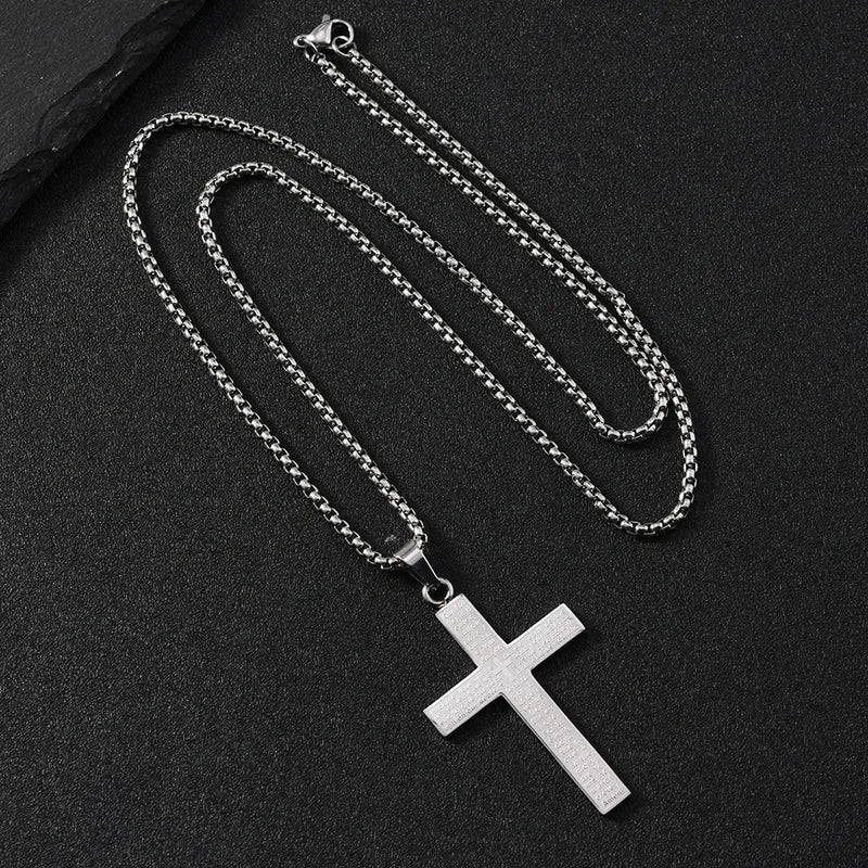 Stainless Steel Christian Prayer Cross Pendant Necklace for Men Women Jewelry