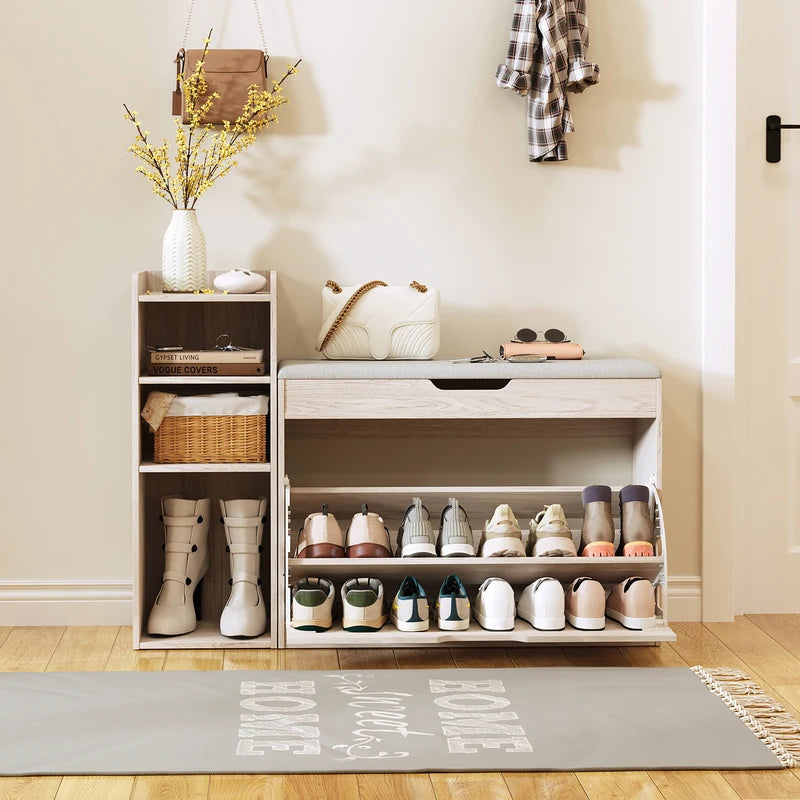 43.2-Inch Storage Bench with Flip Drawers & Adjustable Shelf for Entryway or Bedroom