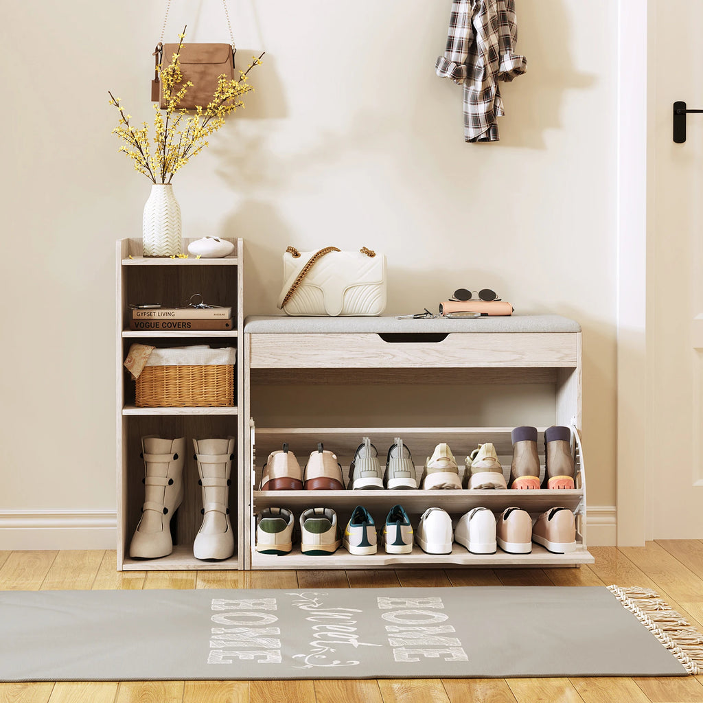 43.2-Inch Storage Bench with Flip Drawers & Adjustable Shelf for Entryway or Bedroom