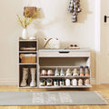 43.2-Inch Storage Bench with Flip Drawers & Adjustable Shelf for Entryway or Bedroom