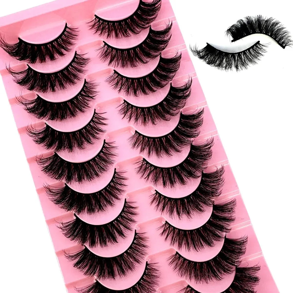 10 Pairs Dramatic Fluffy Faux Mink Cat Eye Lashes - Wispy Long Volume False Eyelashes
