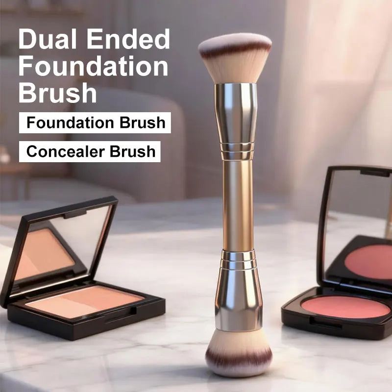Dual Ended Makeup Brush for Foundation, Concealer & Blush with Travel Pouch