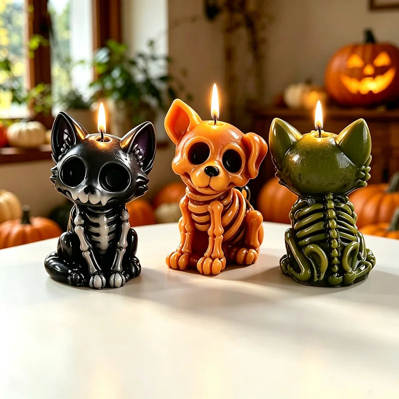 3D Halloween Dog Skeleton Candle Mold DIY Candle Soap Resin Plaster Home Decoration Gift
