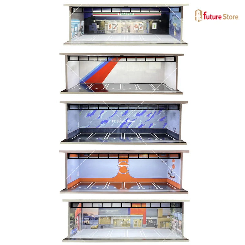 1/64 Scale Garage Scene Model with Lighting for Miniature Cars and Figures