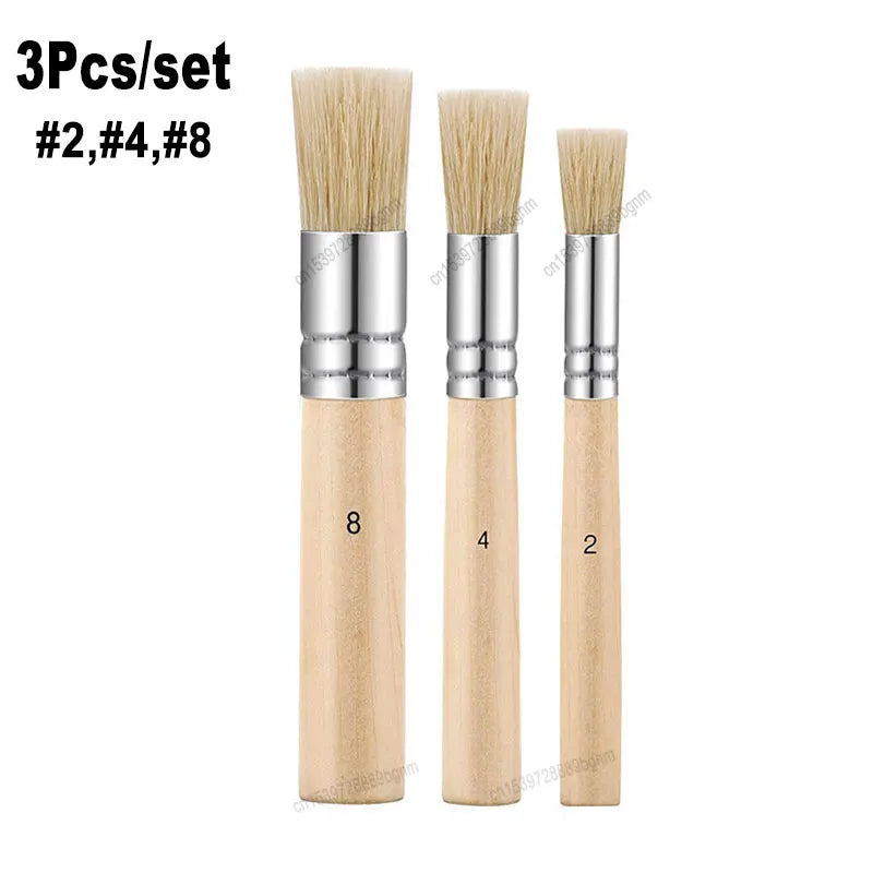 Set of 3/6 Paint Brushes for Acrylic Watercolor Oil Art Crafts Wooden Handle
