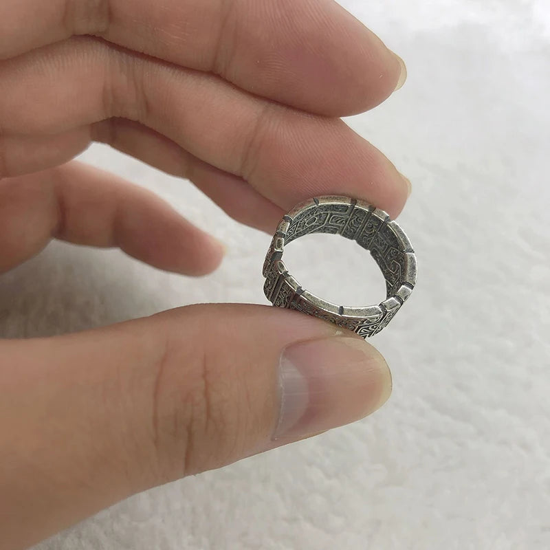 Retro Grass Pattern Ring for Men Unisex Punk Gothic Handmade Silver Jewelry