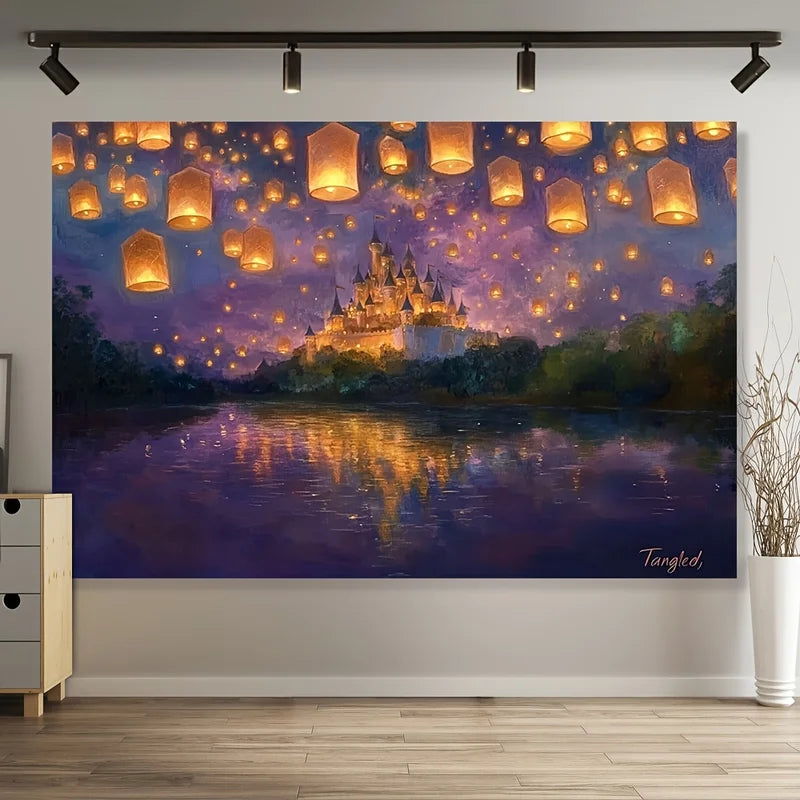 Princess Castle Yard Decoration with Glittering Lanterns and Flag Background - Festival & Party Decor