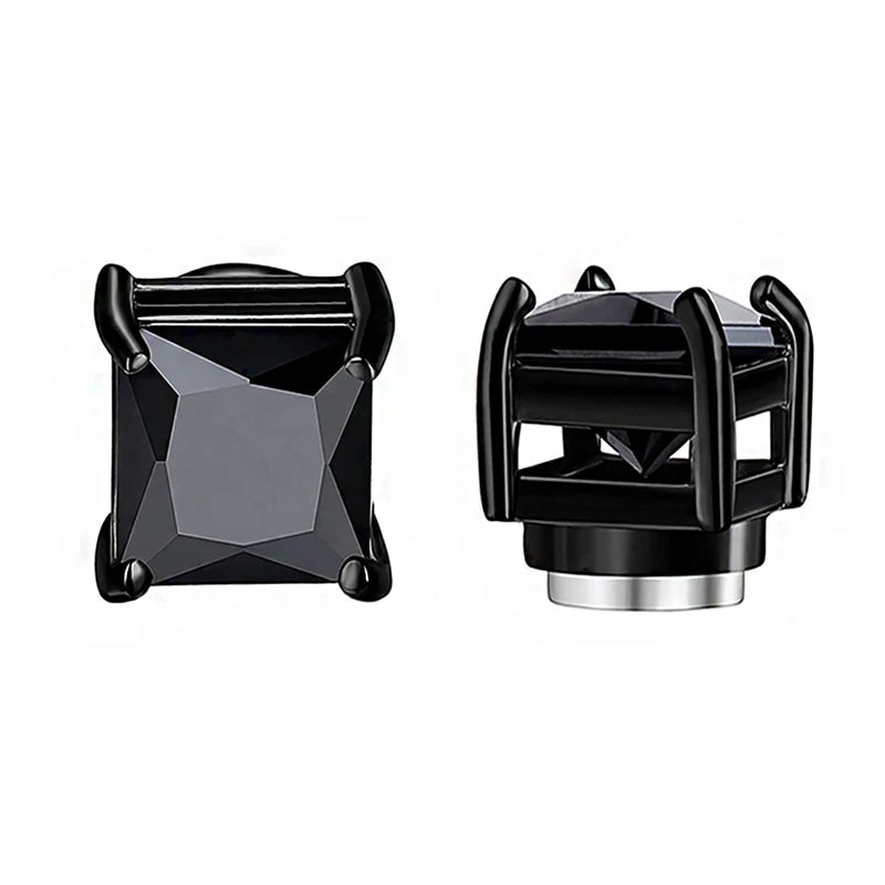 Magnetic Non Piercing Ear Stud Clip Earrings for Men Women - Zircon Round