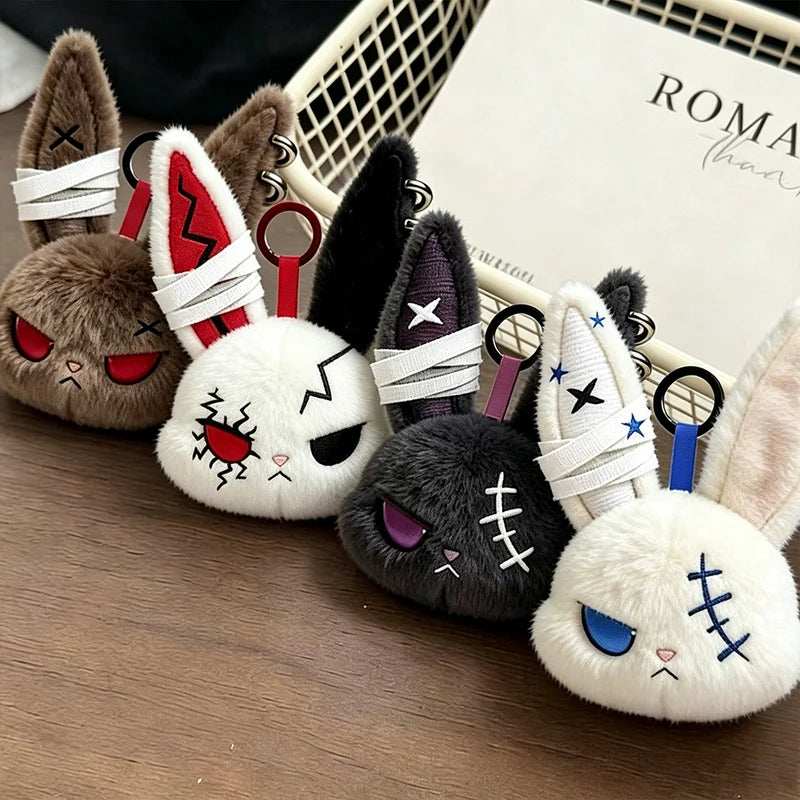 Gothic Bunny Plush Keychain with Bandage Design - Kawaii Car & Bag Charm