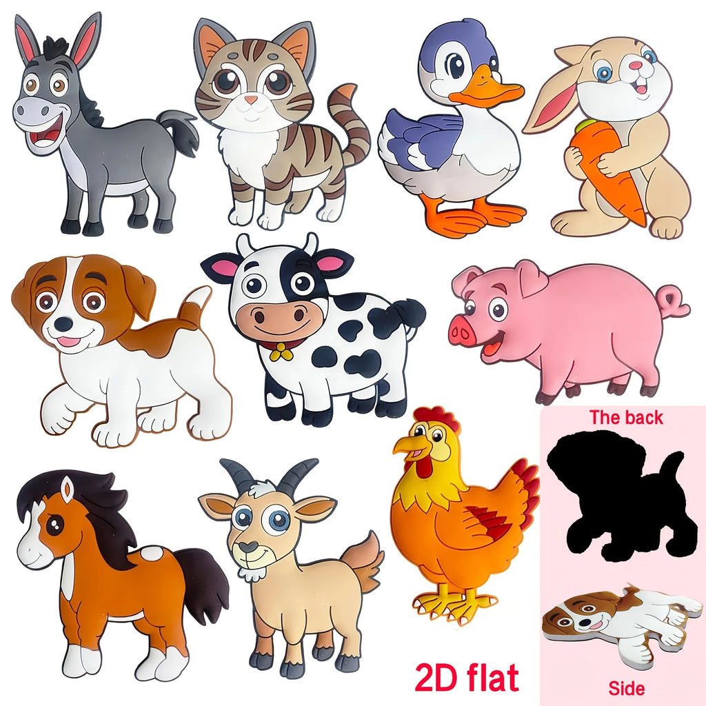 10PCS Farm Animal Refrigerator Magnets Set - Cute Cartoon Animal Tiles for Kitchen Decor