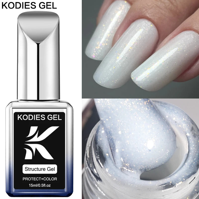 Semi Permanent UV Nail Gel Base Coat with Pearl Shine - 15ML, Self-Leveling Construction Gels
