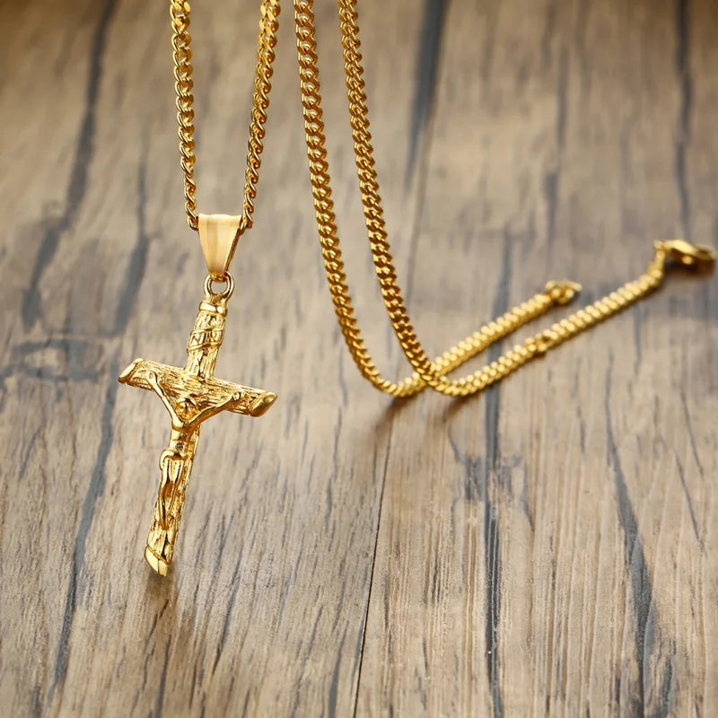 Stainless Steel Cross Necklace with Jesus Pendant for Men & Women - Faith Jewelry Gift