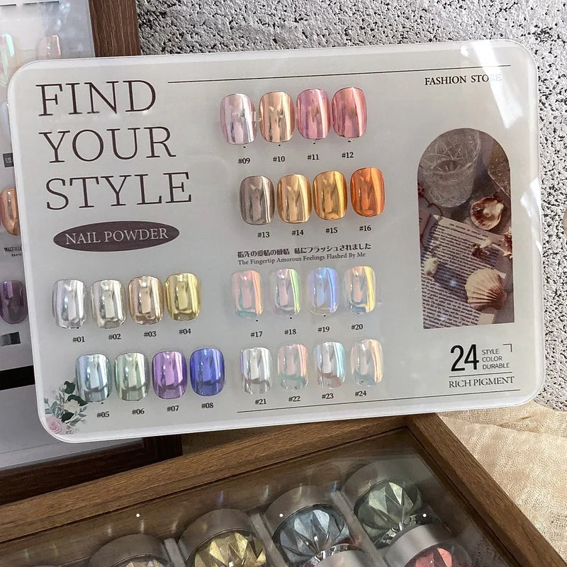 Nail Art Set with 24 Colors Moonlight Mirror Powder Glitter Kit - All Occasions