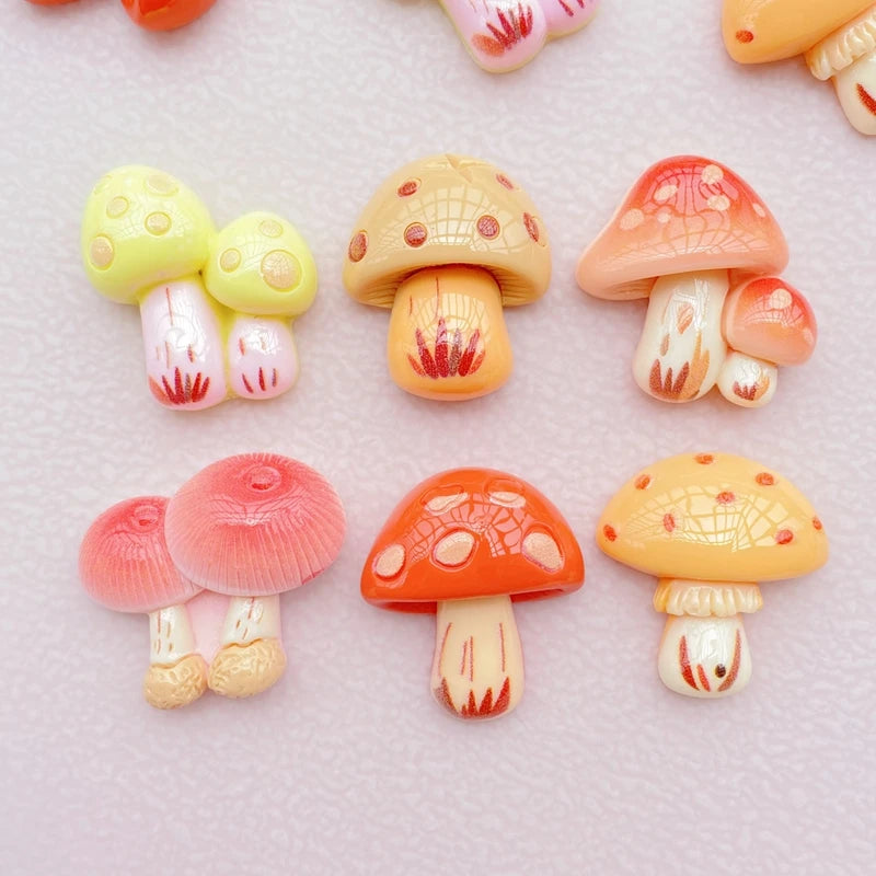 10Pcs Resin Cartoon Mushroom Flat Back Cabochons for Jewelry & Scrapbooking Crafts