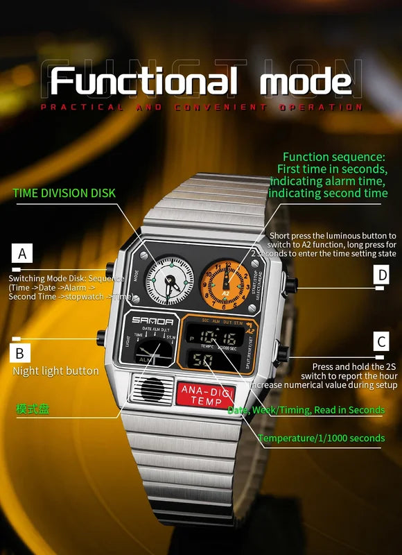 Digital Sports Watch with Multifunctional Features, Thermometer & Stopwatch
