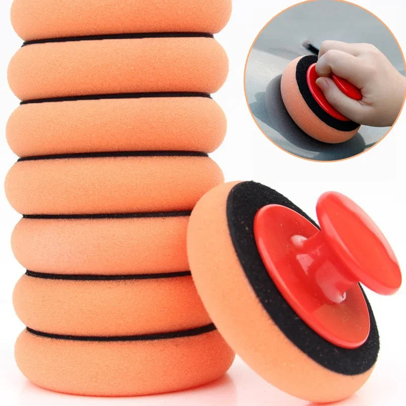 Car Waxing Sponge Kit with Handle - Polishing and Cleaning Pads for Vehicle Detailing