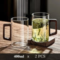 400ml Heat-Resistant Glass Cup with Walnut Handle for Tea and Coffee - Multiple Colors