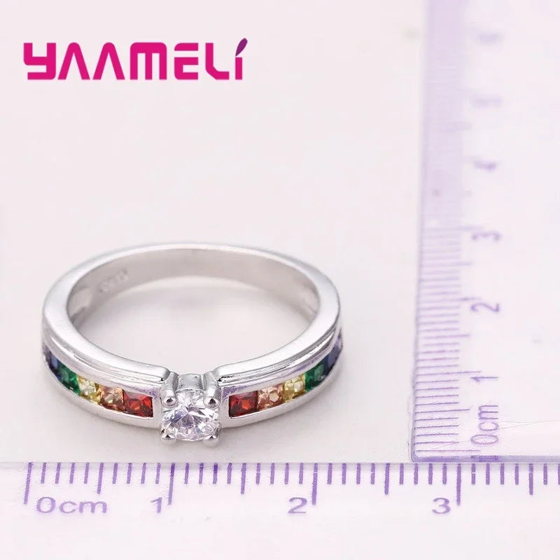 Rainbow Cubic Zircon Rings for Women Wedding Engagement Jewelry US Sizes 6-10