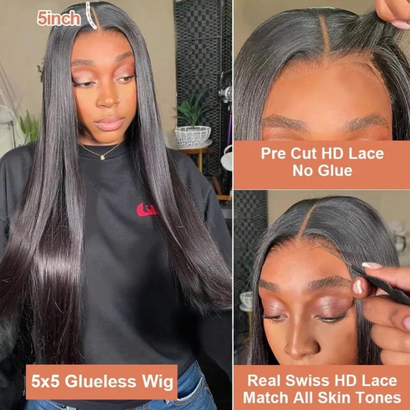 HD Transparent Lace Front Wig - Brazilian Straight Human Hair 250% Full Density Pre-Plucked Natural Hairline for Women