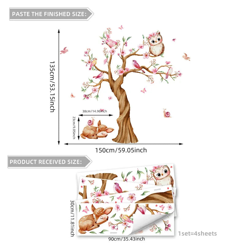 Children's Room Wall Stickers - Tree Branches Birds Butterflies Elf Girls Decor