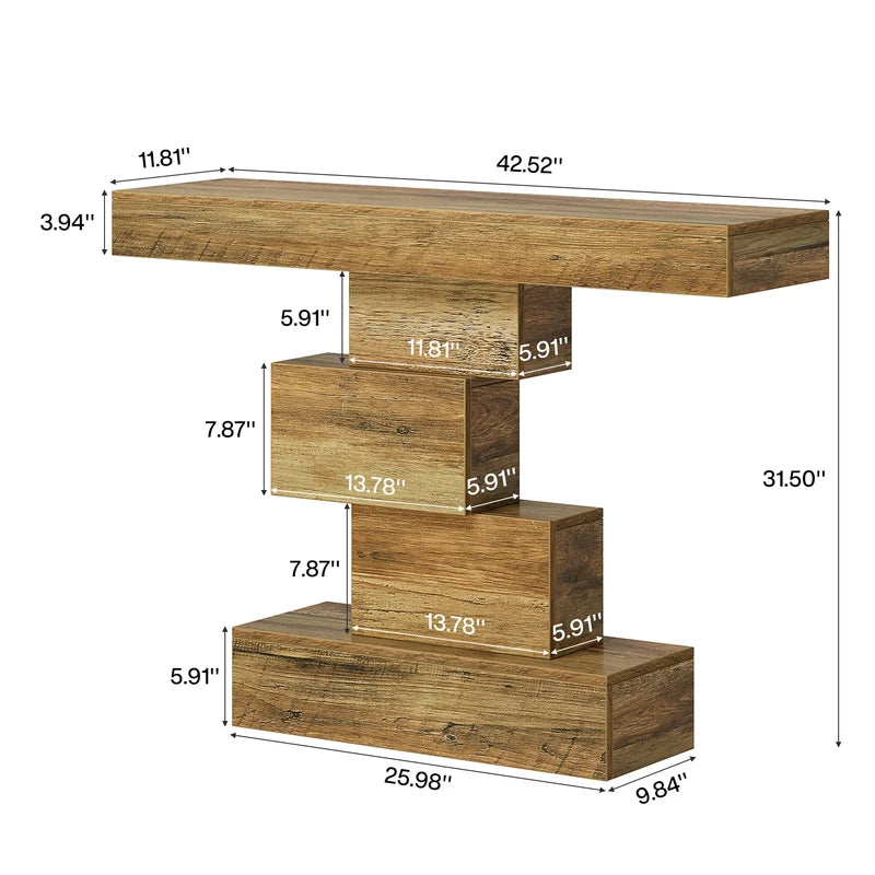 Farmhouse Console Table with Geometric Base - Narrow Wood Entryway & Sofa Accent