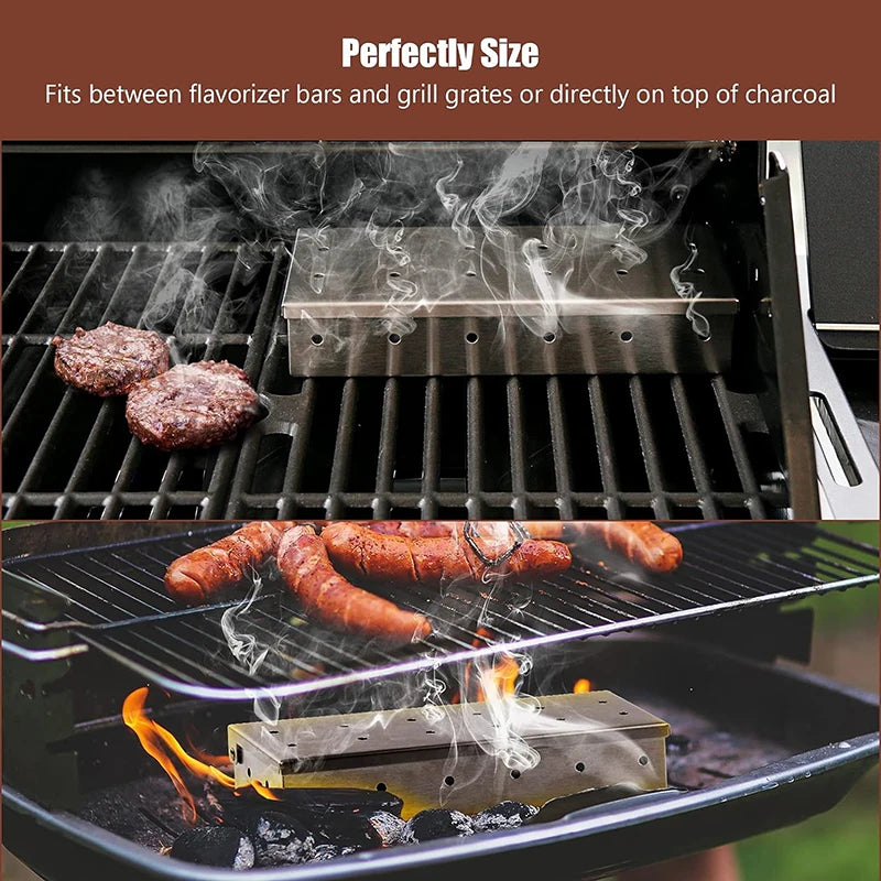 Stainless Steel Smoker Box for Wood Chips - Gas & Charcoal Grill Accessory