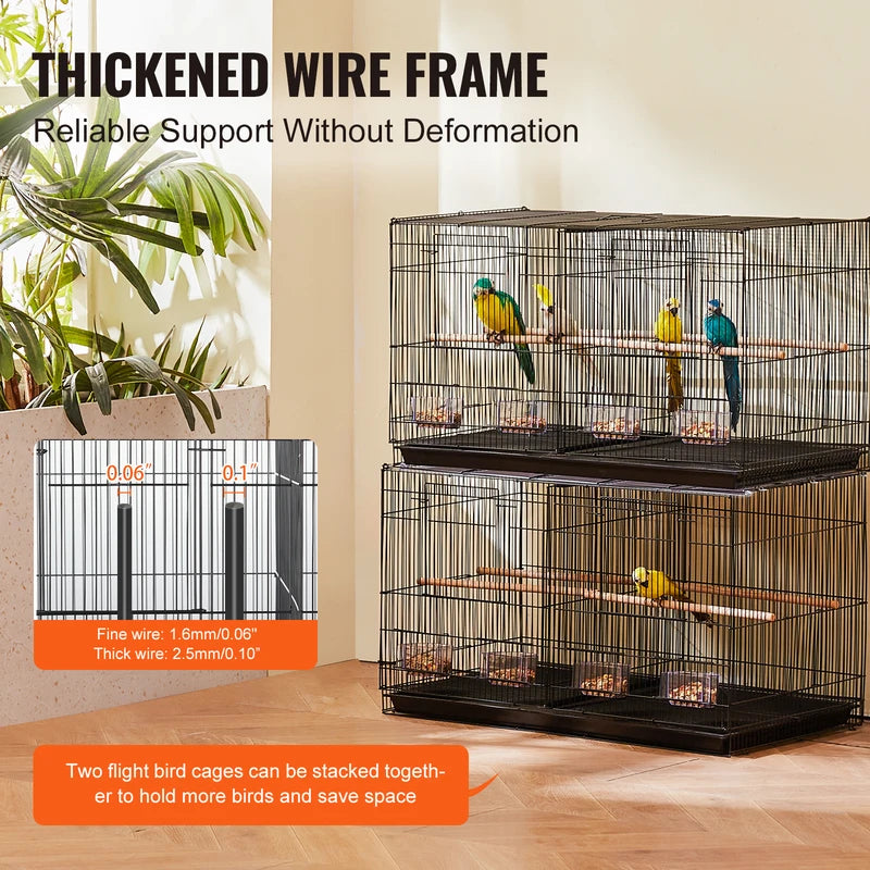 Stackable Bird Cage with Divider - Small Animal Pet Travel Enclosure, Removable Perches & Easy Clean Tray
