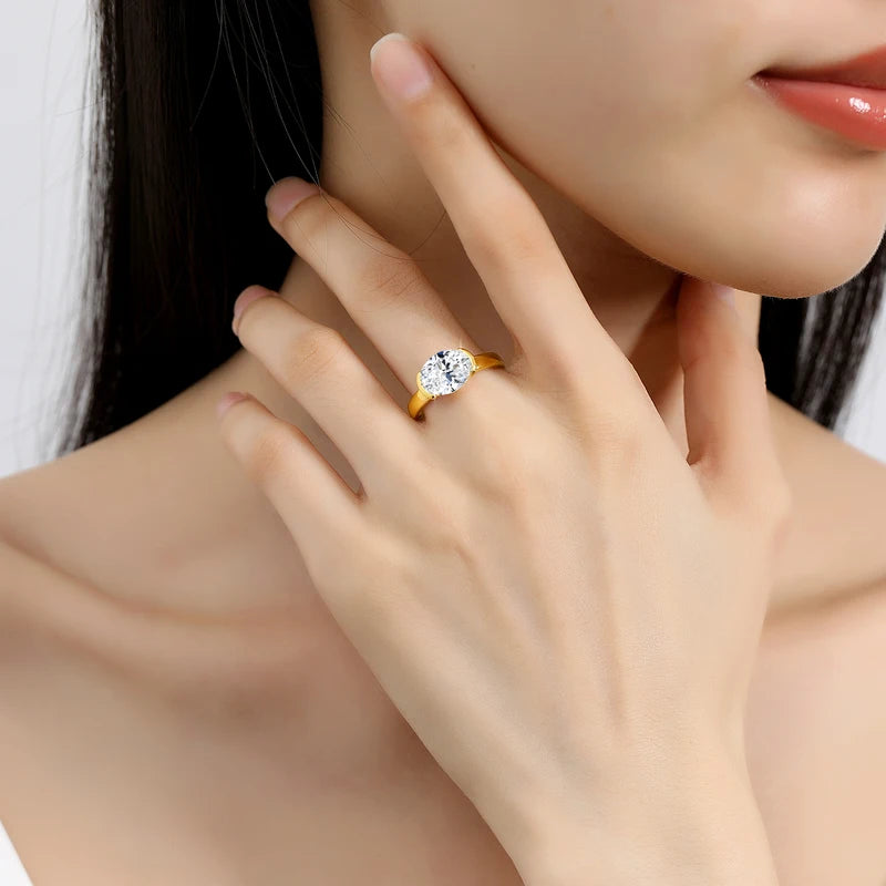 14K Gold Moissanite Engagement Ring Oval Cut 3CT Lab Created Wedding Jewelry
