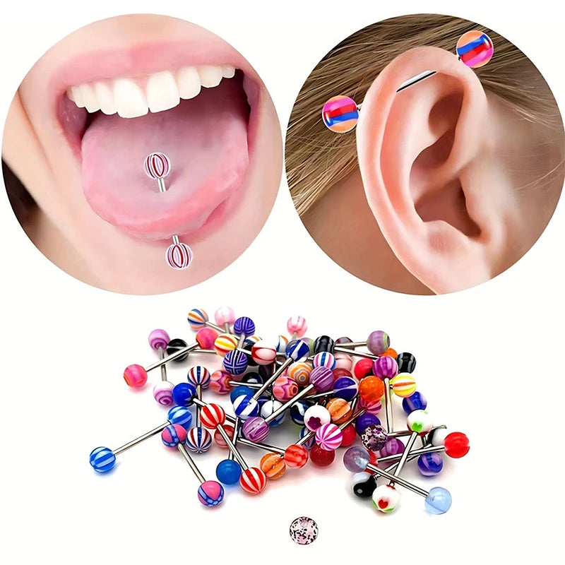 Mixed Color Acrylic Tongue Piercing Jewelry Set - 30/50/60/90/100pcs Body Jewelry