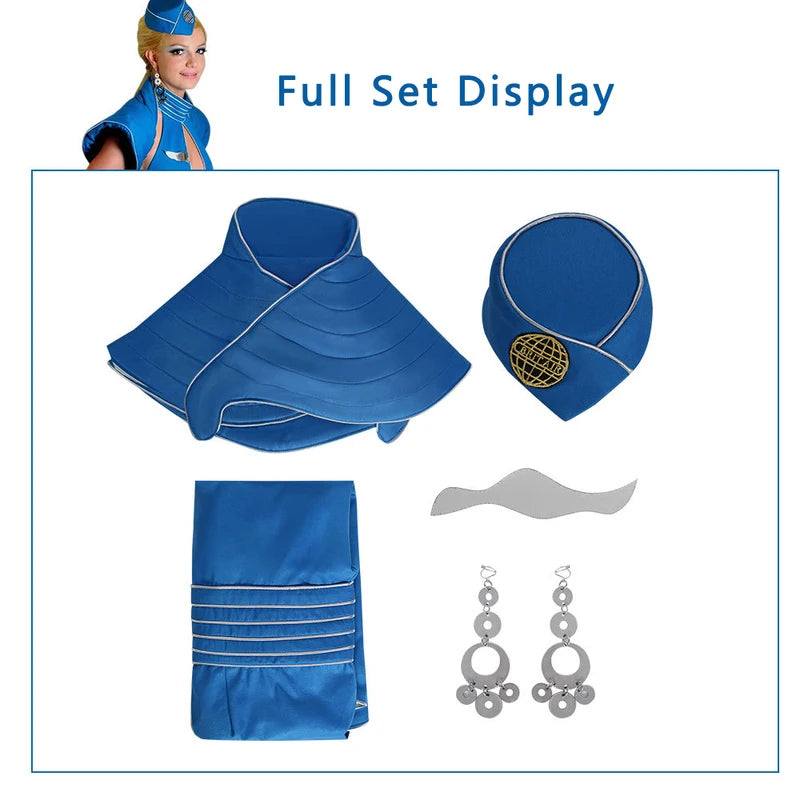 Women’s Blue Flight Attendant Costume for Halloween Carnival Party Cosplay