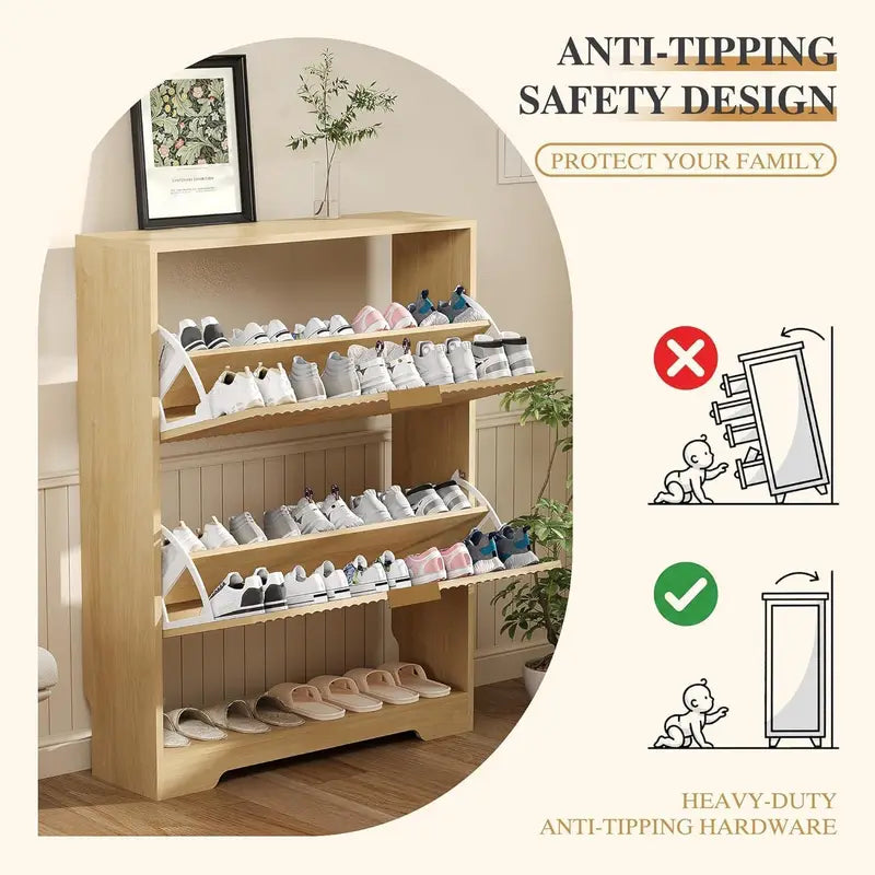 Slim Modern Shoe Storage Cabinet with 2 Drawers & Adjustable Shelf